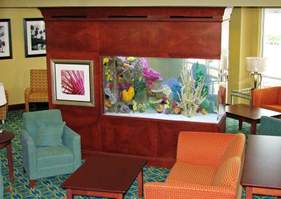 Commercial 400 Gallon Artificial Reef Saltwater System Viewable from 3 Sides with Fully Automated Filtration System, Court Yard Marriott